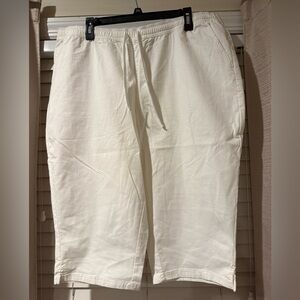 Denim & Co White Cotton Pull On Clamdiggers